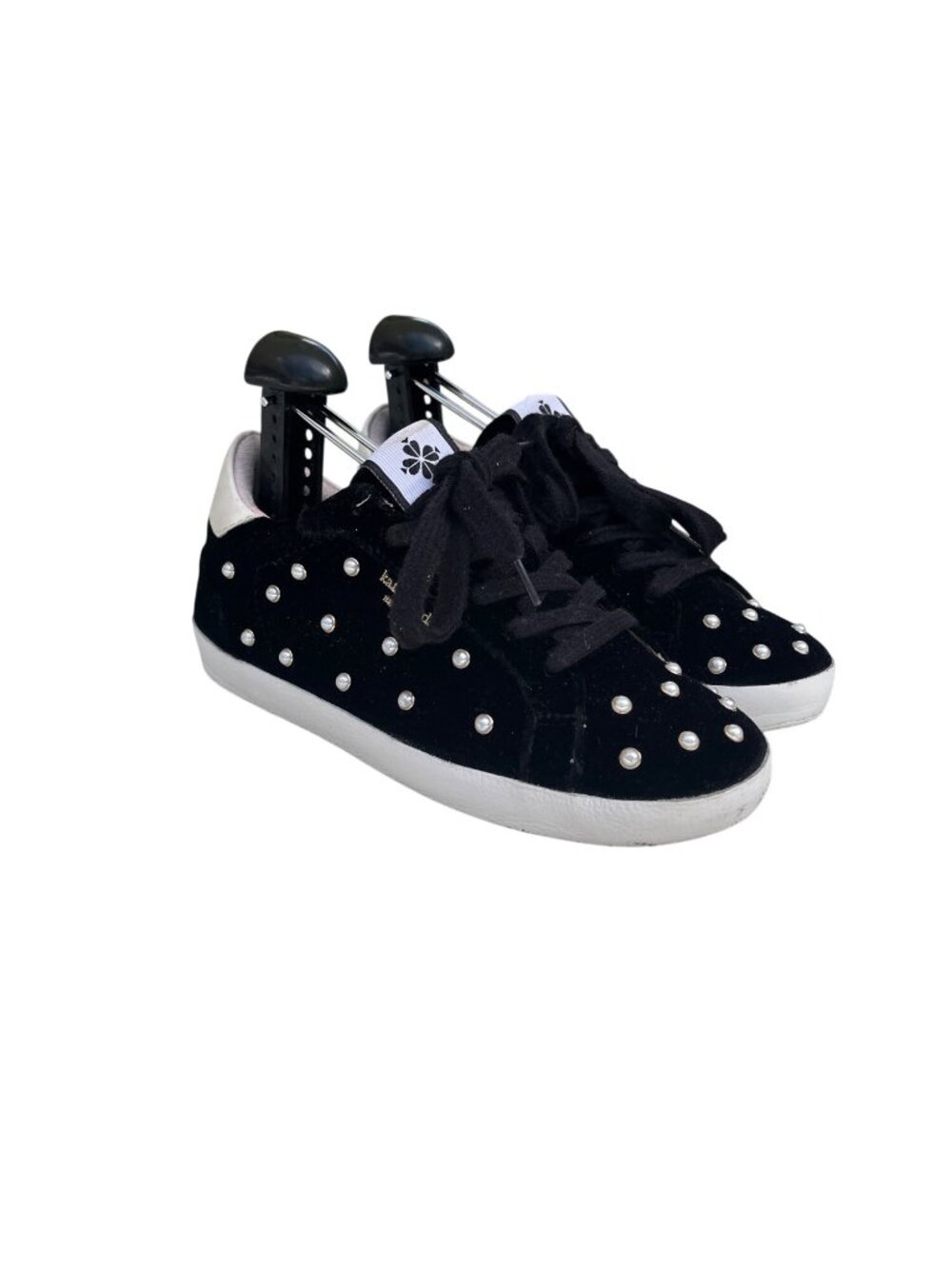 Kate Spade Black Velvet Sneakers With Pearl Embellishments Womens Size 7.5 - Picture 3 of 6
